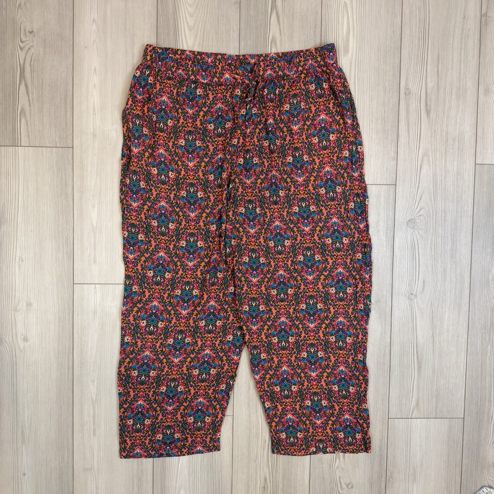 Boden Women's US 14 Crinkle Taper Trouser Colorful Printed Stretch
